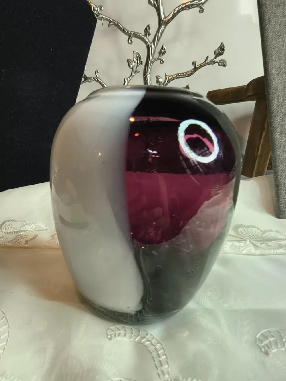 Amethyst and White Art Glass Vase